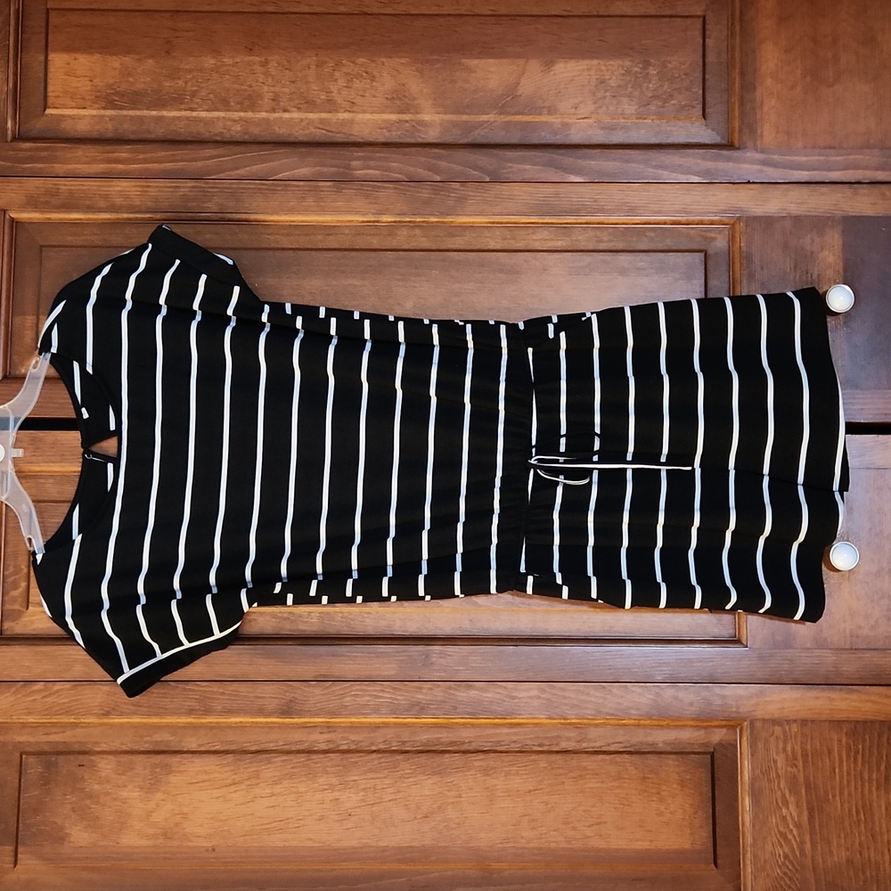 Black and white striped tie front Romper